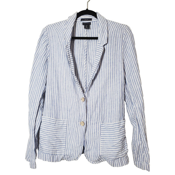 Tahari Womens Large Striped Two-Button Linen Blazer Jacket‎ White Blue Beach - Picture 1 of 8